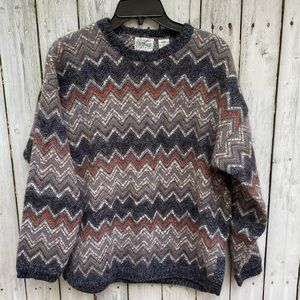 Vintage Wool Sweater black grey & brown mens M